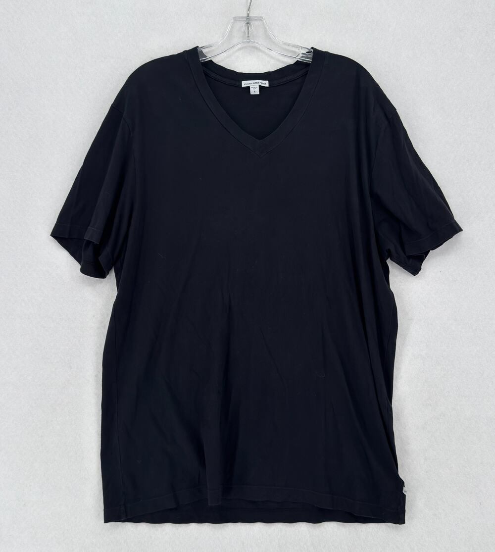 James Perse Mens Black Classic Cotton Short Sleeve V Neck T Shirt Sz 4/XL